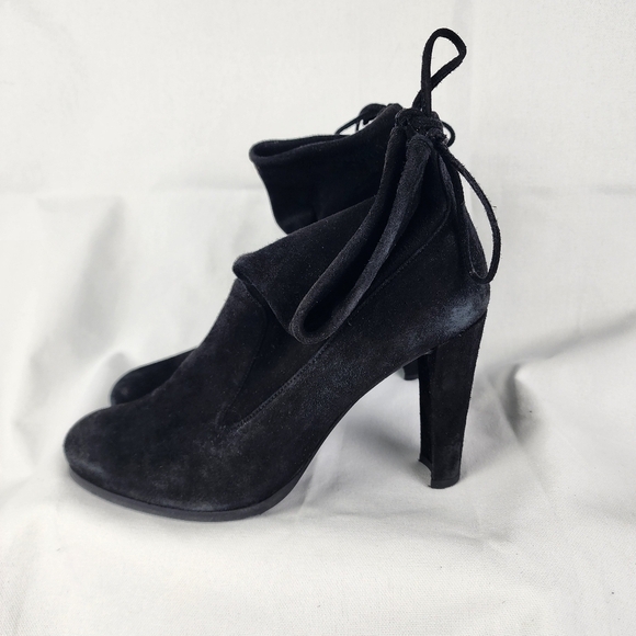 Stuart Weitzman Lofty Lace Up Black Suede Block Heels Ankle Boots Size 8 - Picture 3 of 10